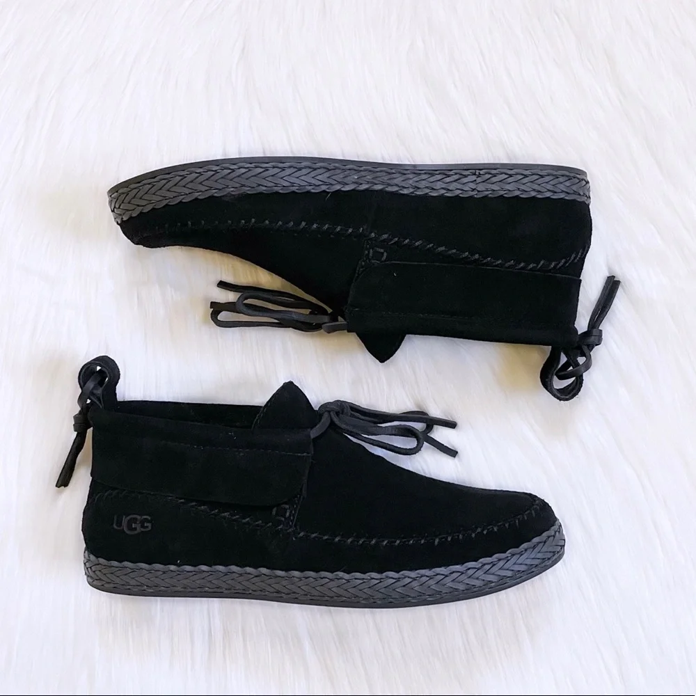 UGG Women’s Woodlyn Moc Ankle Boots In Black Suede - Picture 5 of 8